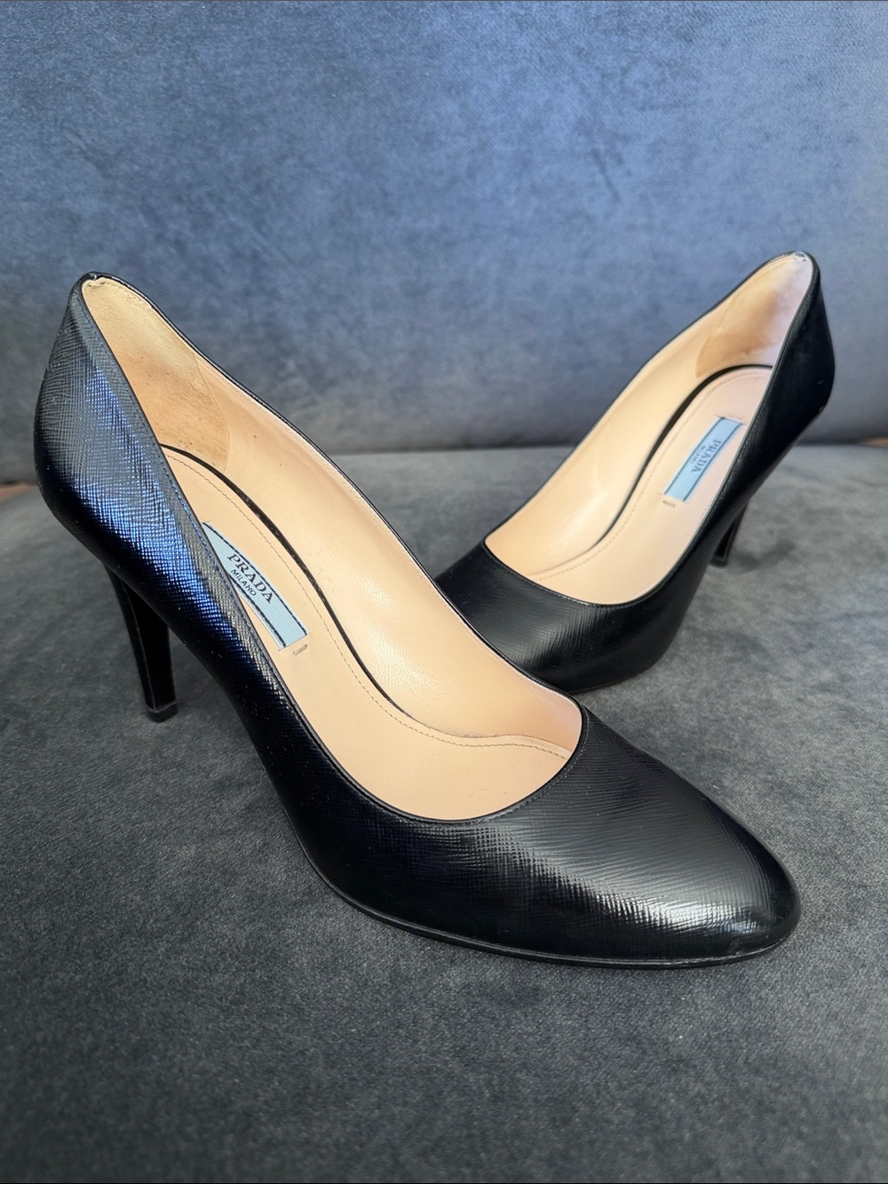 Prada Black Saffiano Leather 95mm (3.75in) Pump Sz US9 (EU40)